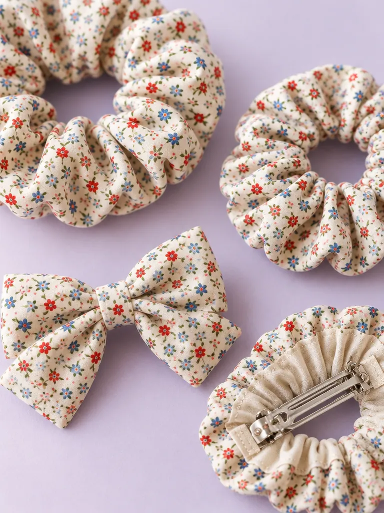 Set cheveux Floral Print, gros plan sur la matière et la fermeture