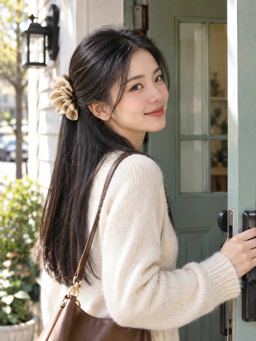 Satin-Wrap & Scrunchie im Haar getragen