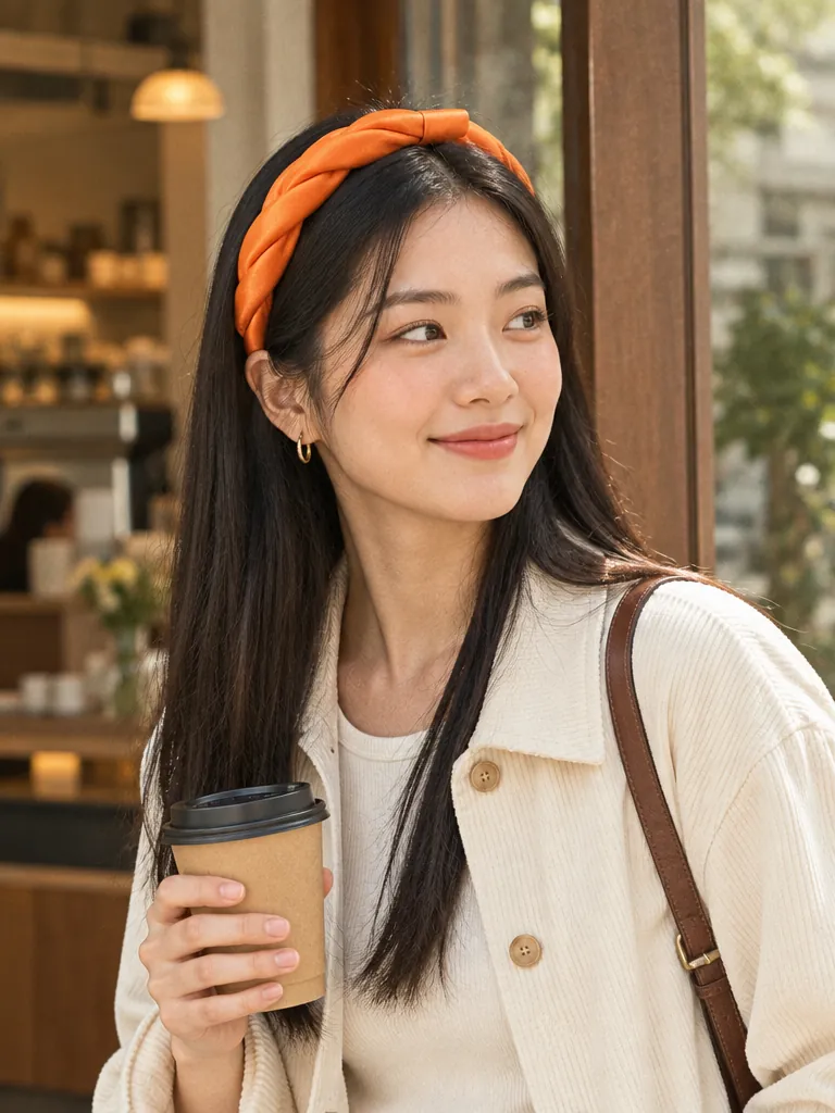 Tangerine Twist Headband worn in the hair